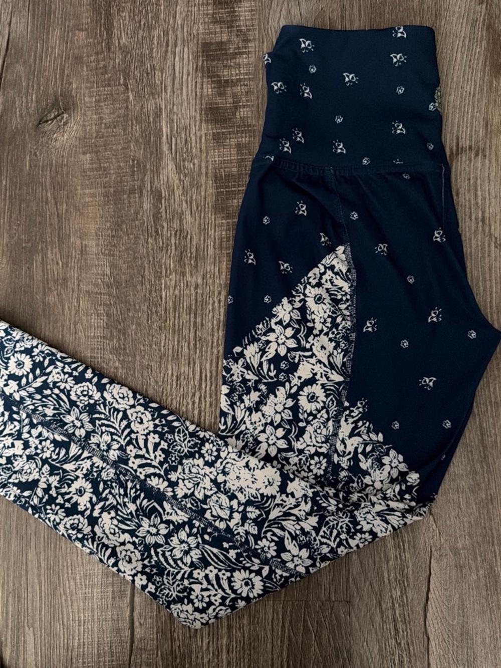 Free People Navy and White Floral Print High-Rise Leggings